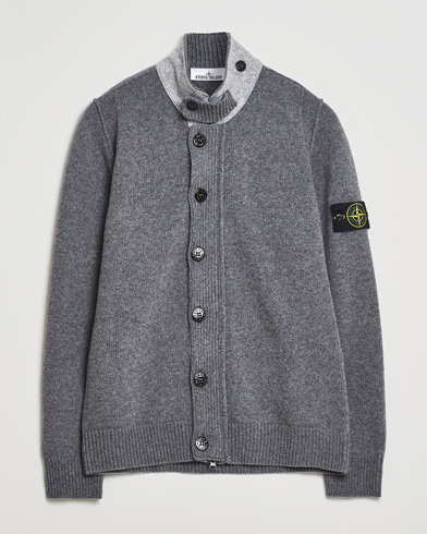 Stone Island Knitted Lambswool Zip Cardigan Cement Melange – Grey