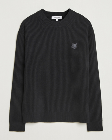 Maison Kitsuné Tonal Fox Head Wool Ribbed Sweater Black – Black