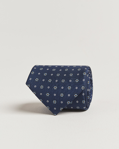 E. Marinella 3-Fold Printed Silk Tie Navy – Blue