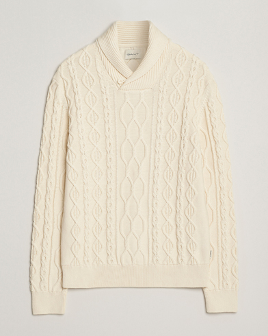 GANT Cable Shawl Collar Knitted Sweater Cream – White