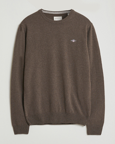 GANT Superfine Lambswool Crew Neck Seawood Melange – Brown