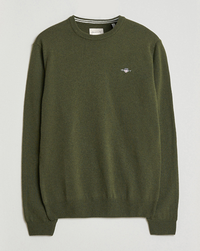 GANT Superfine Lambswool Crew Neck Khaki Green Melange – Green