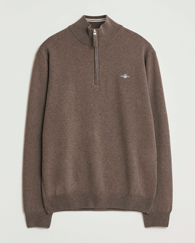 GANT Superfine Lambswool Half Zip Seawood Melange – Brown