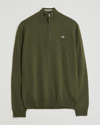GANT Superfine Lambswool Half Zip Khaki Green Melange – Green