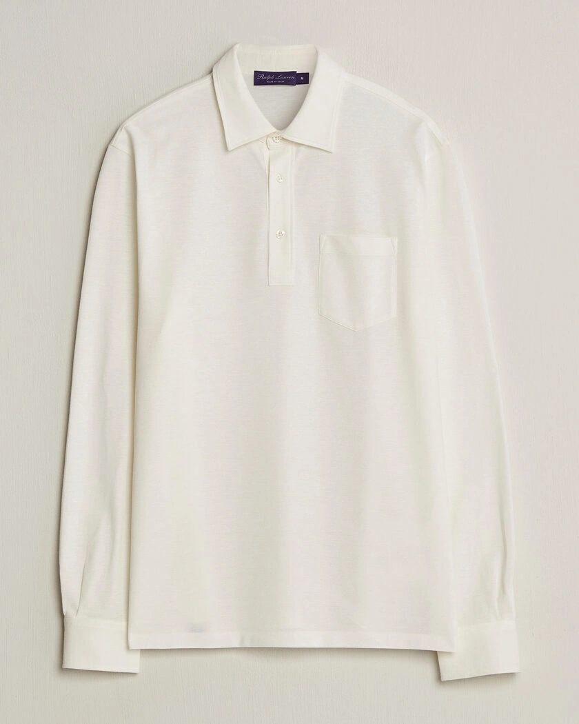 Ralph Lauren Purple Label Cotton/Cashmere Long Sleeve Polo Off White – White