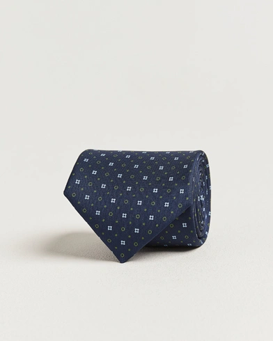 E. Marinella 3-Fold Printed Silk Tie Dark Blue – Blue