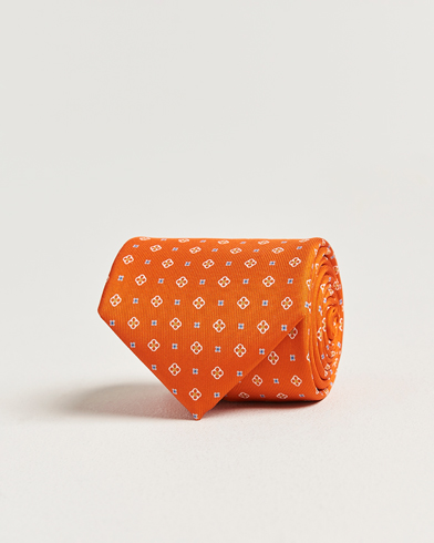 E. Marinella 3-Fold Printed Silk Tie Orange – Orange