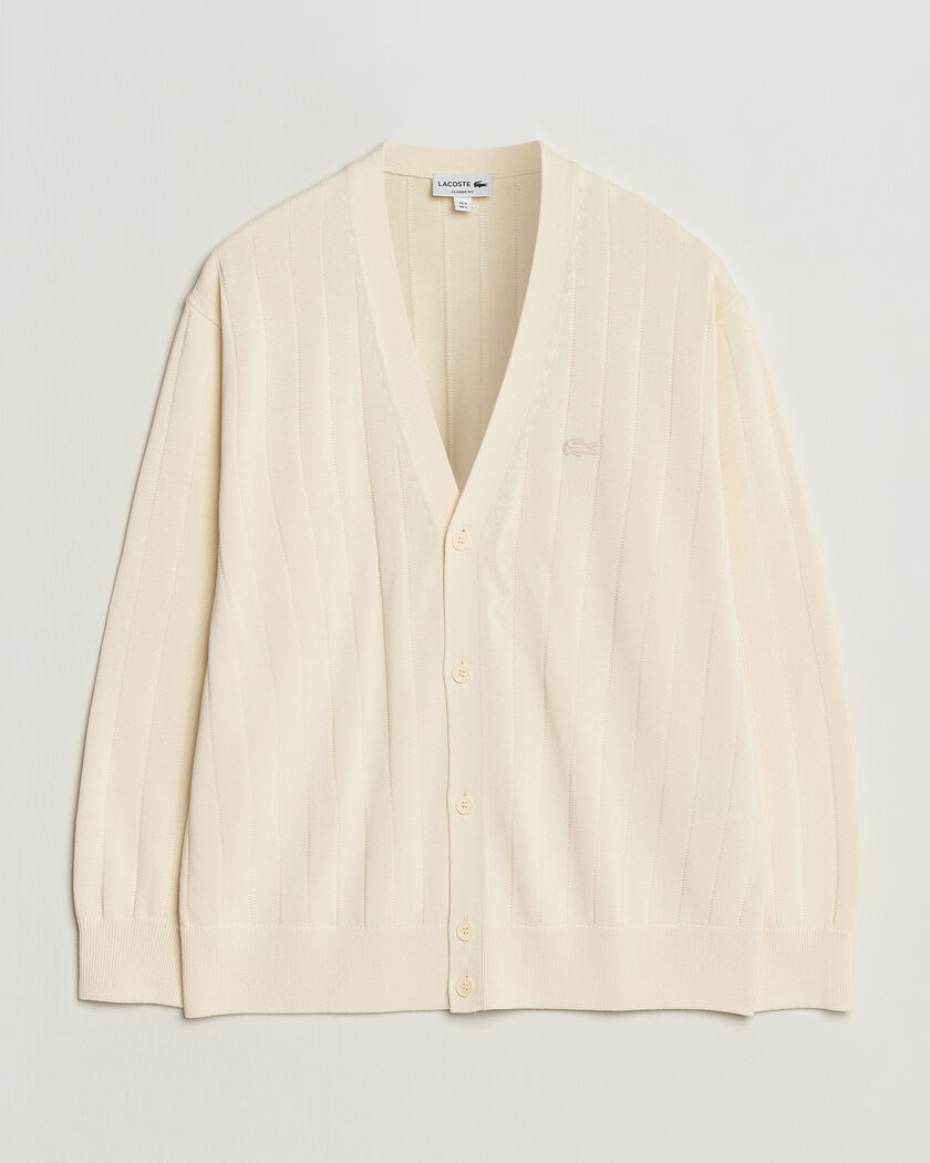Lacoste Cotton Structured Knitted Cardigan Naturel Clair – White