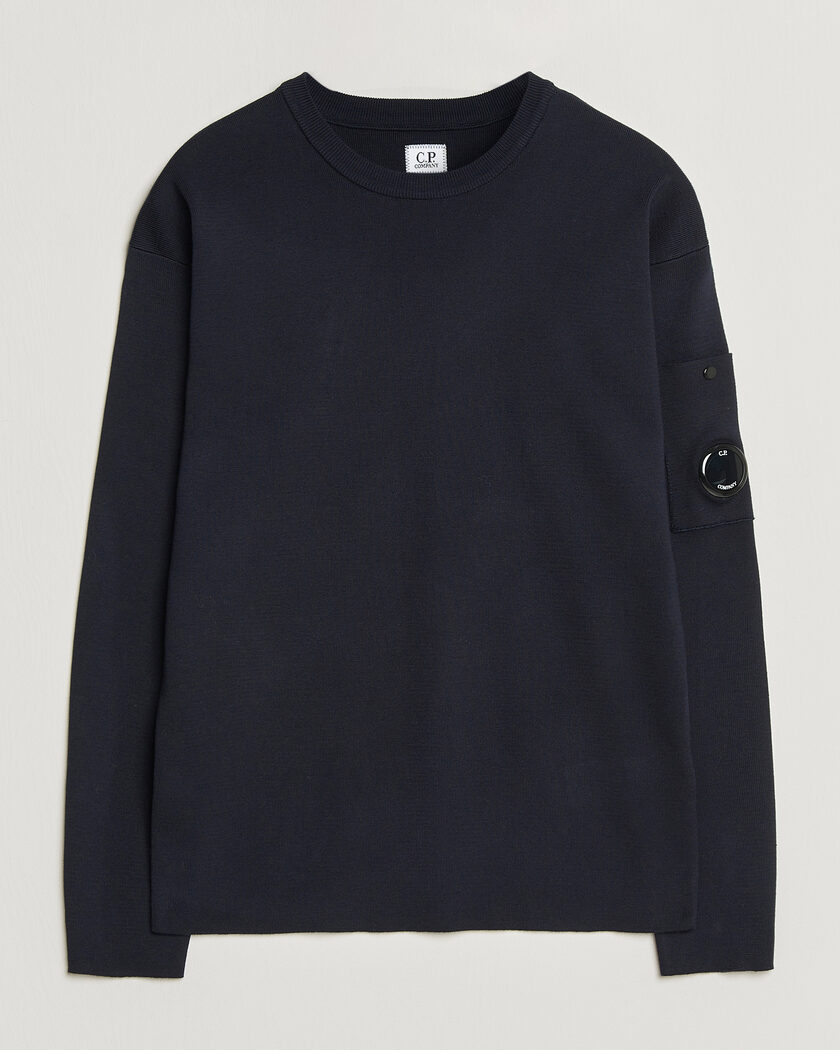 C.P. Company Sea Island Fine Knit Cotton Lens Crewneck Navy – Blue
