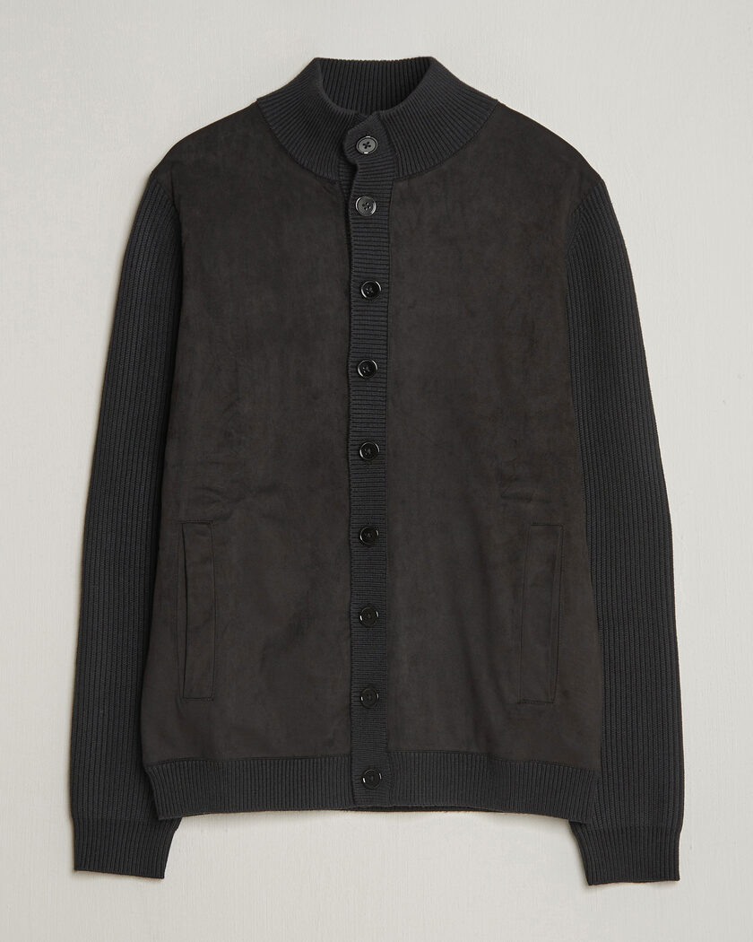 Stenströms Knitted Hybrid Buttoned Alcantara Cardigan Black – Black
