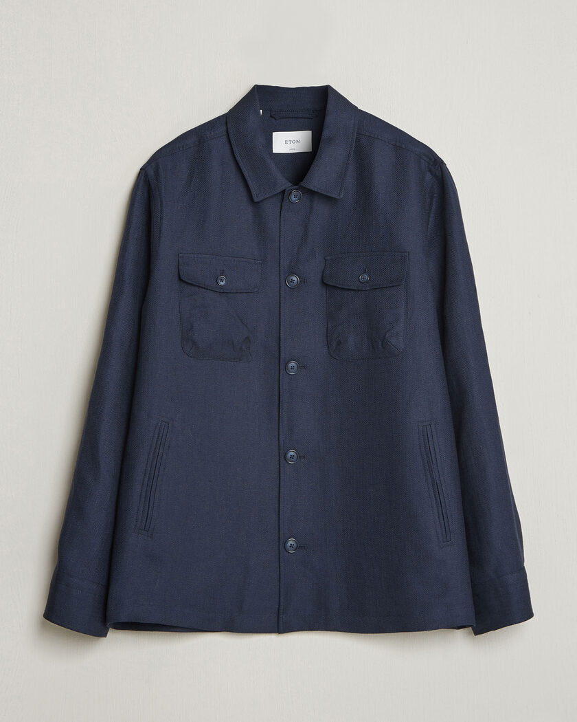 Eton Four Pocket Linen Lyocell Shirt Jacket Navy Blue – Blue