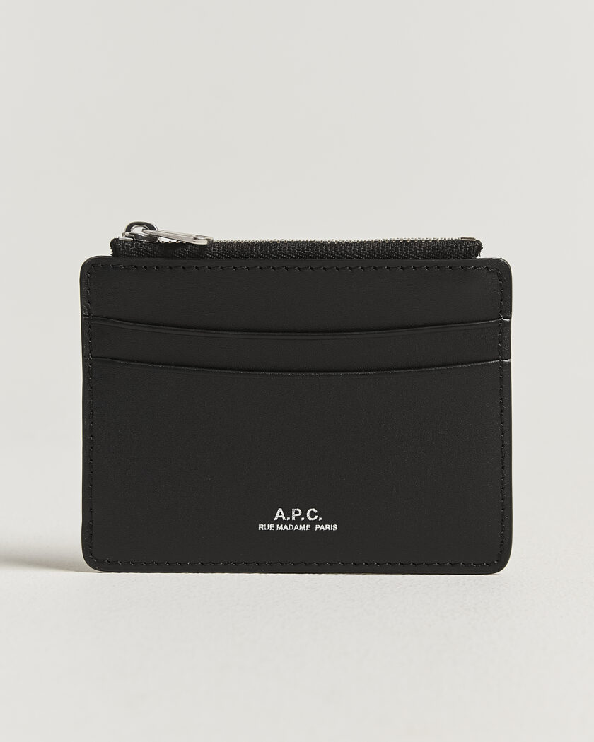 A.P.C. Zip Calf Leather Card Holder Black – Black