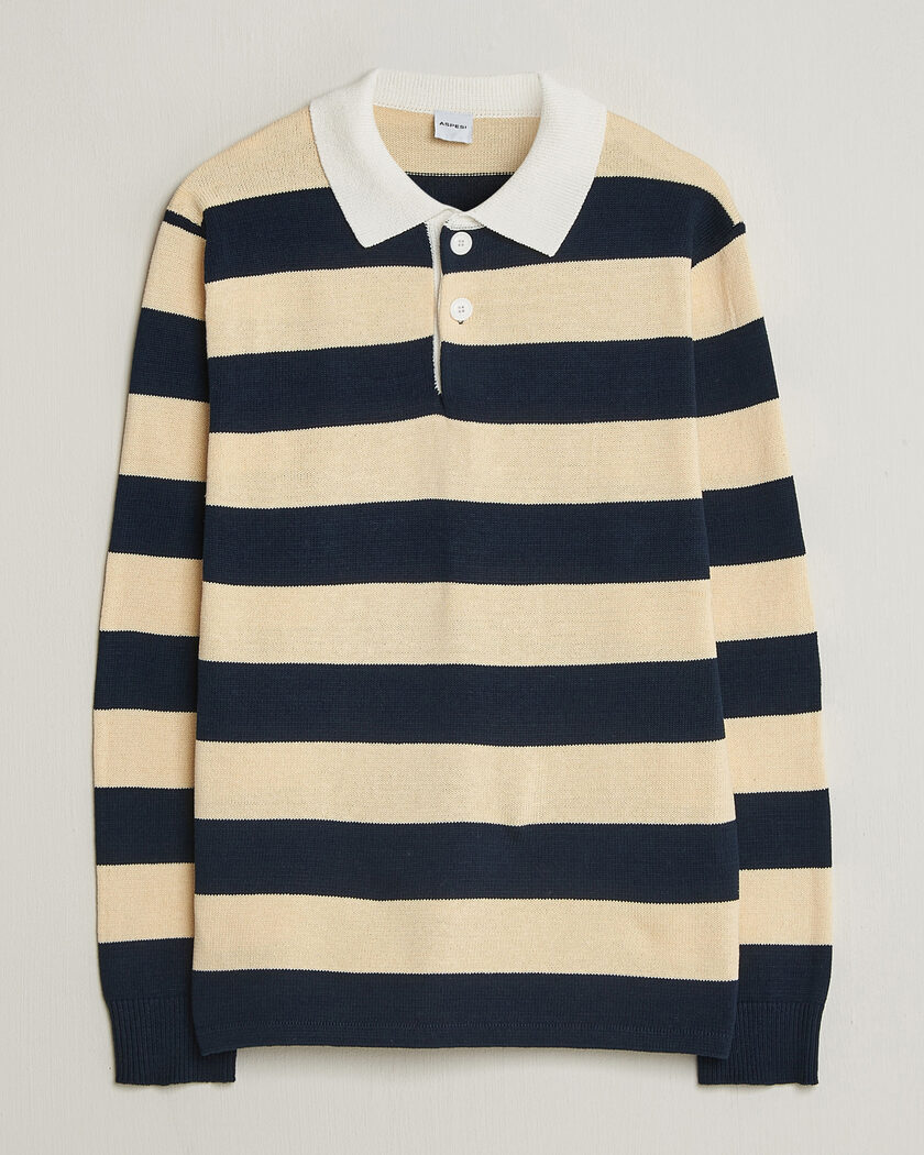 Aspesi Long Sleeve Knitted Polo Navy/Ecru – Multi-colour