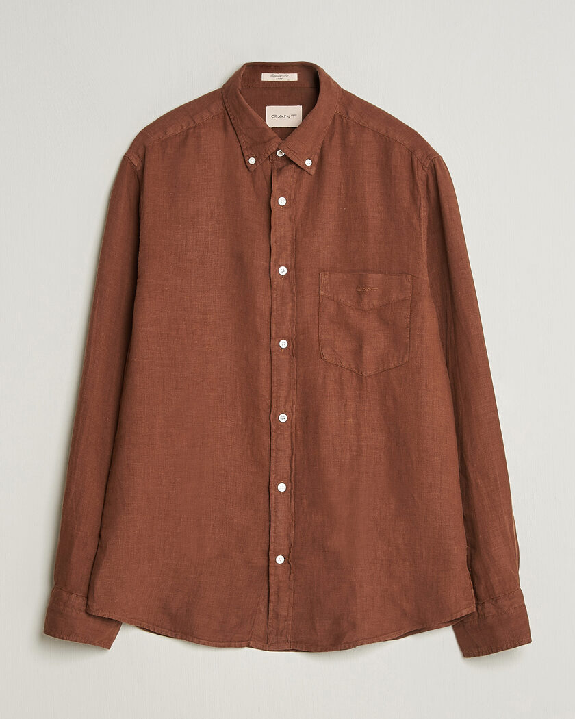 Gant Regular Fit Garment Dyed Linen Shirt Mahogany Brown – Brown