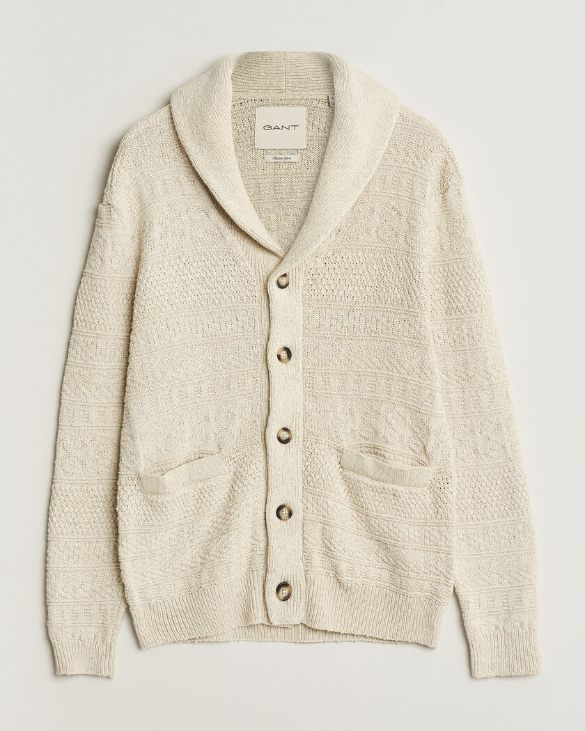GANT Cotton/Linen Textured Cardigan Creamed White – White