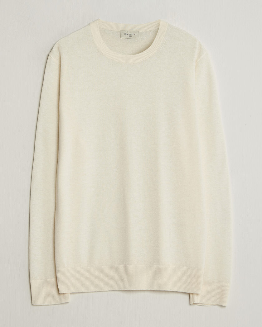 Piacenza Cashmere Soft Silk/Cashmere Crew Neck Off White – White