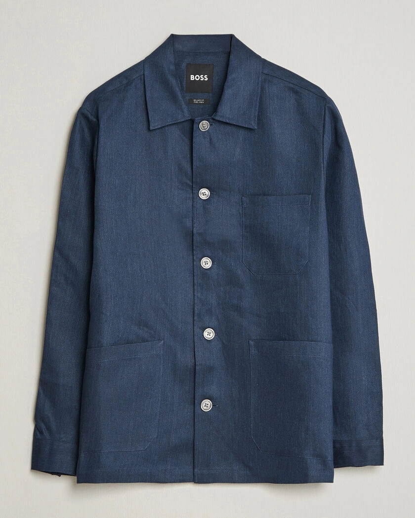 BOSS BLACK Cai Linen Overshirt Dark Blue – Blue