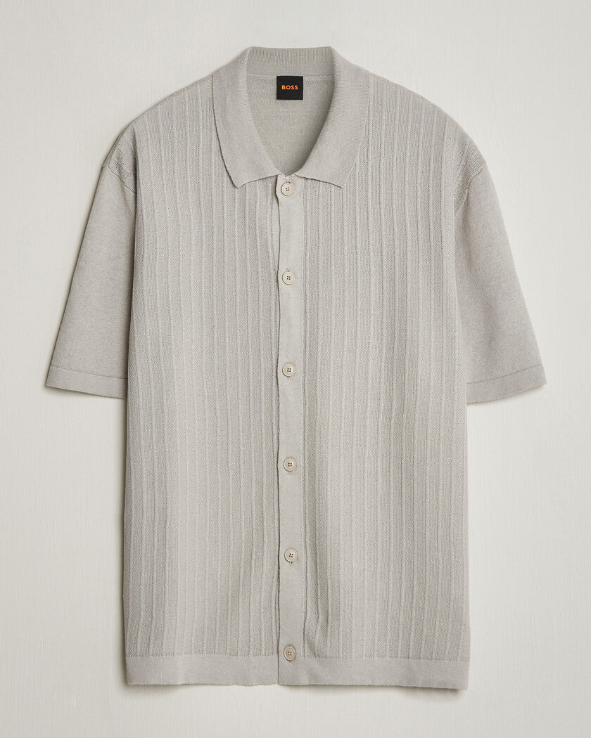 BOSS ORANGE Amicino Linen/Cotton Knitted Shirt Beige – Grey