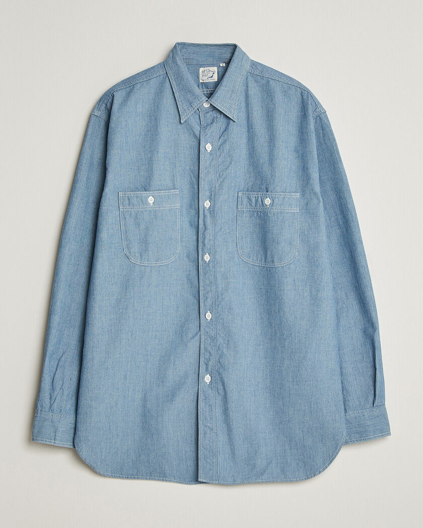 orSlow Relax Fit Chambray Work Shirt Hickory Stirpe – Blue