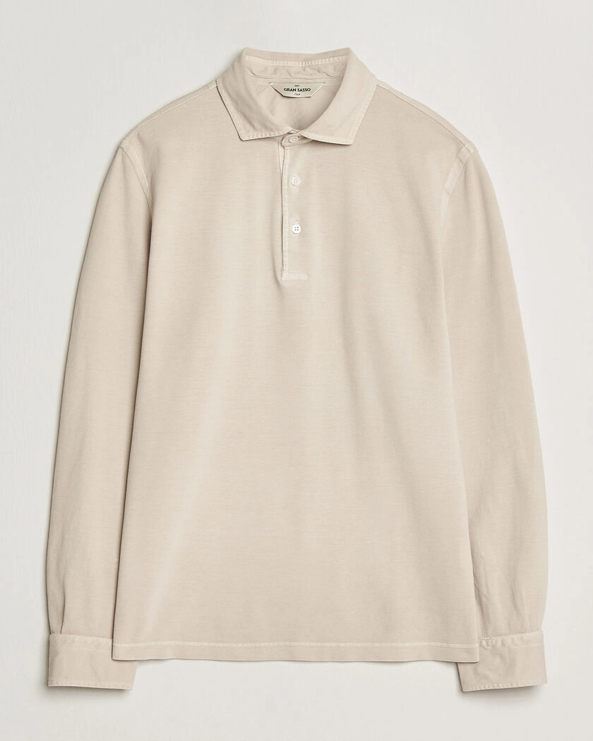 Gran Sasso Washed Long Sleeve Polo Beige Melange – Beige