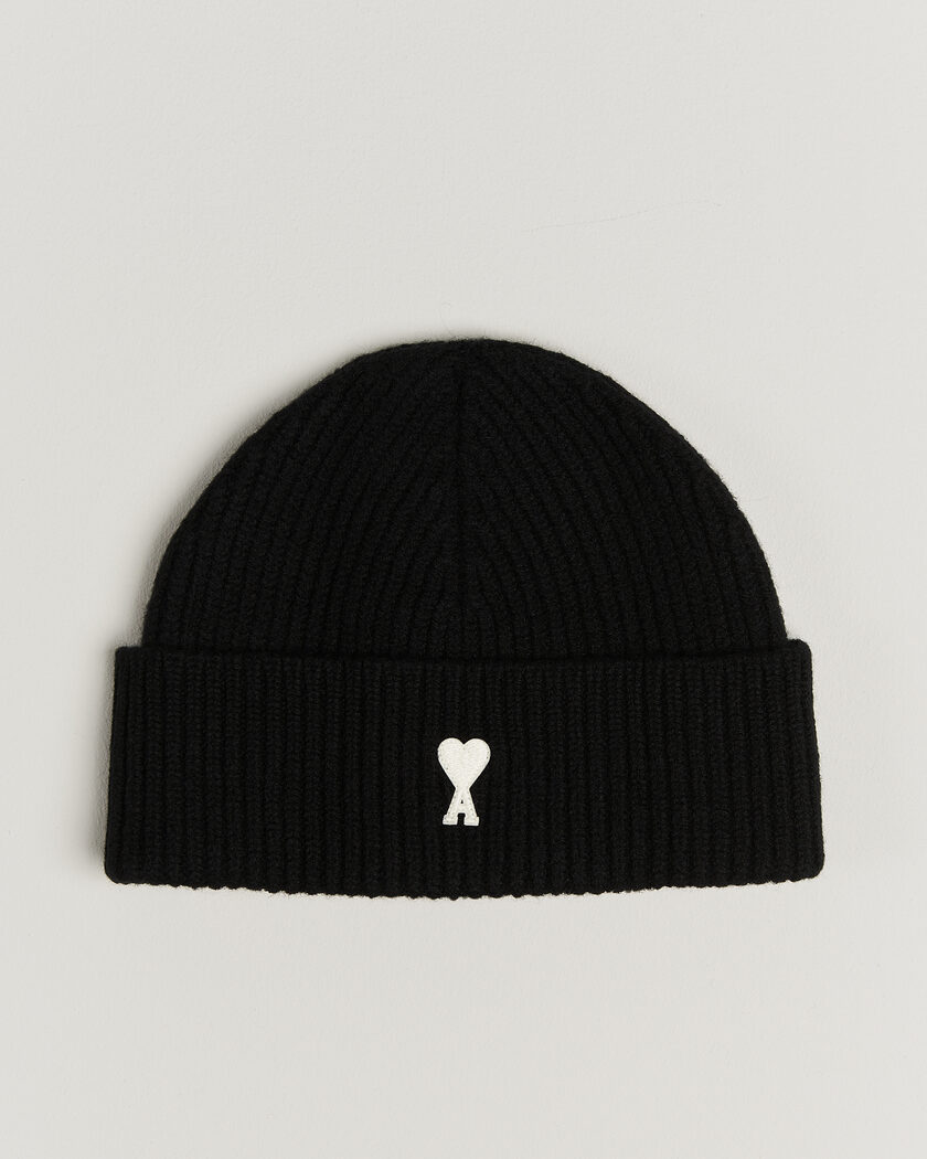 AMI Contrasted Heart Logo Beanie Black – Black