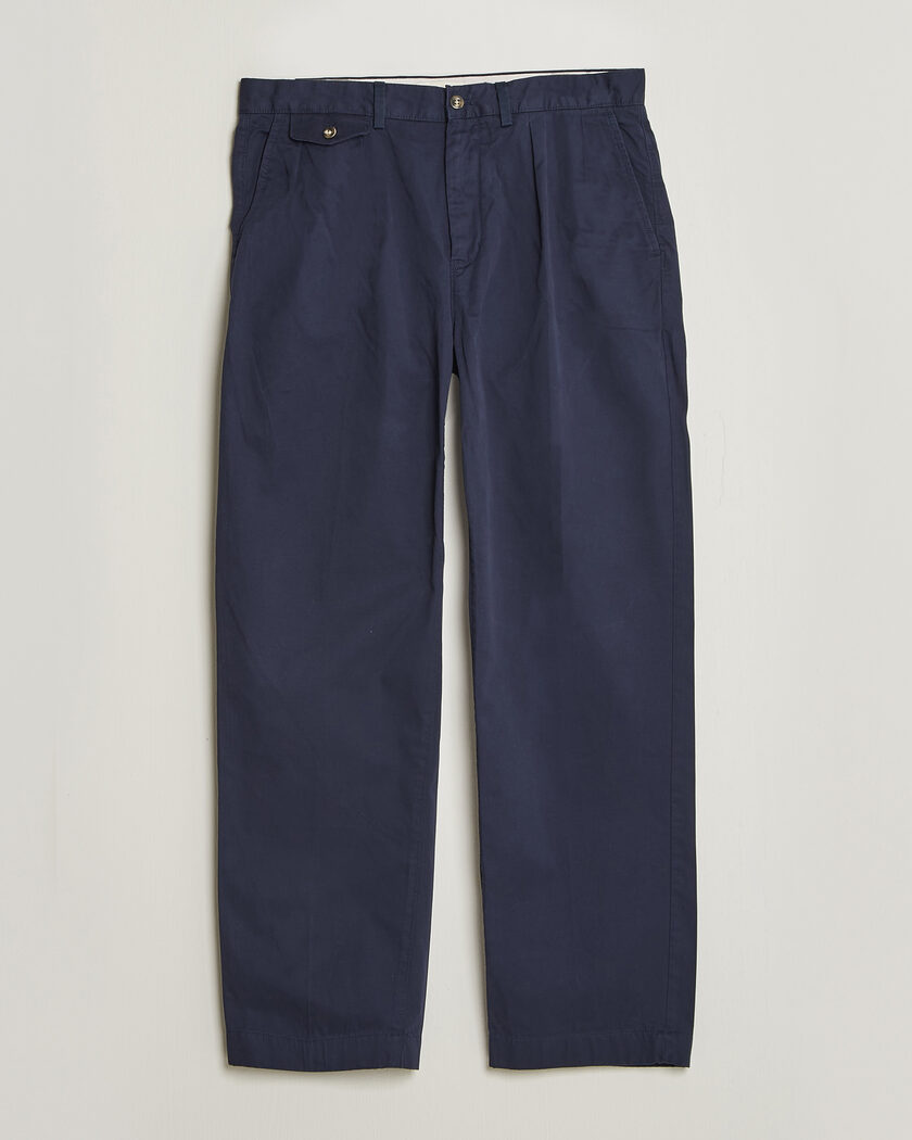 Gant Relaxed Fit Pleated Cotton Twill Pants Evening Blue – Blue