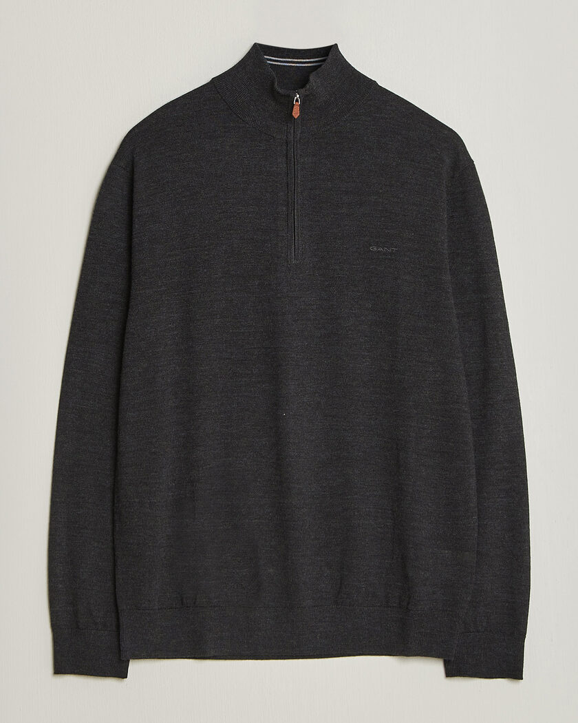 Gant Extrafine Merino Knitted Half Zip Dark Charcoal Melange – Grey