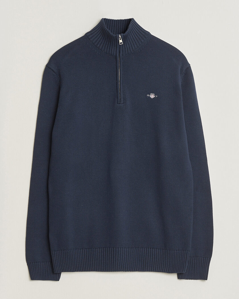 Gant Casual Cotton Knitted Half Zip Evening Blue – Blue