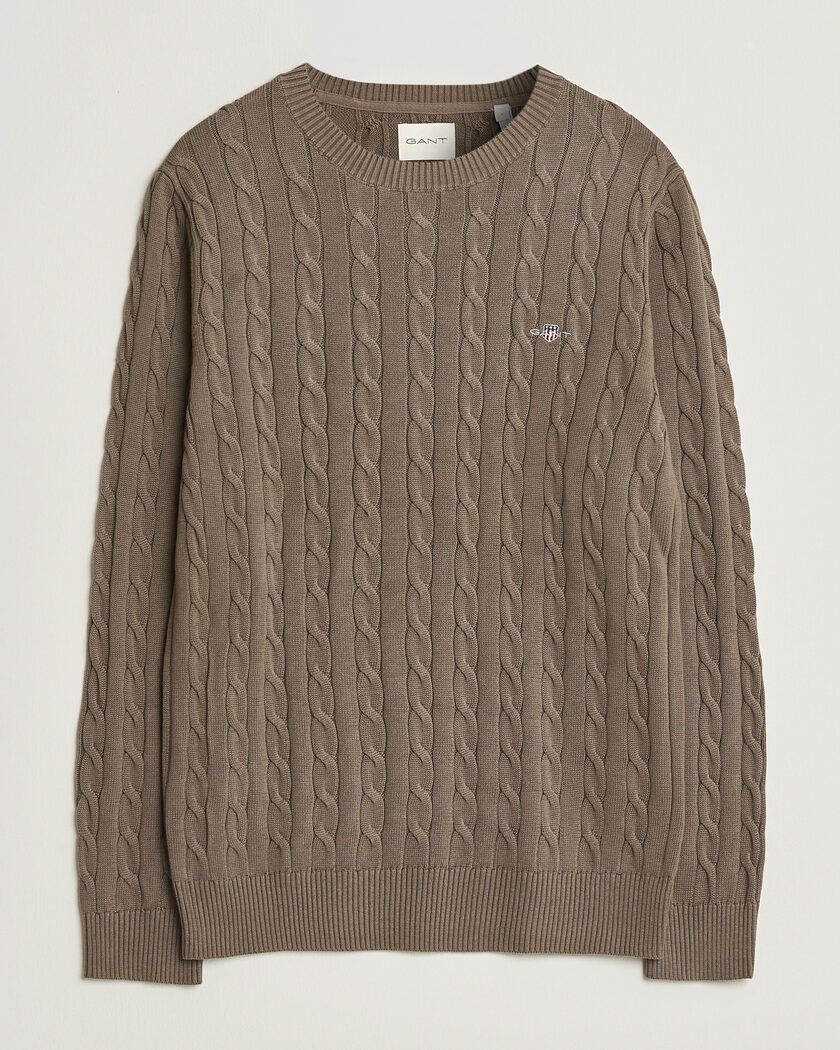 Gant Cotton Cable Crew Neck Faded Taupe – Brown