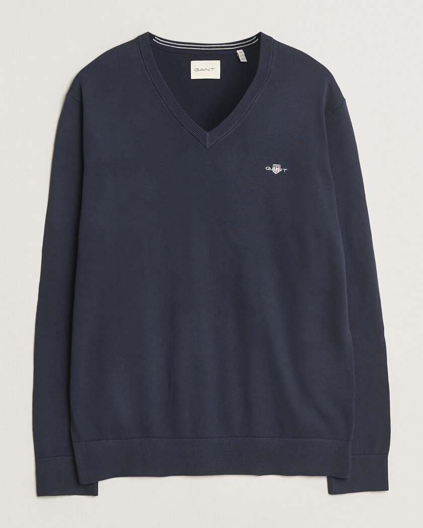 Gant Classic Cotton V-Neck Evening Blue – Blue