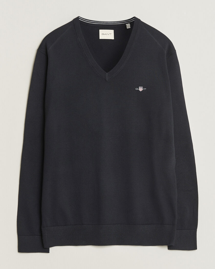 Gant Classic Cotton V-Neck Black – Black