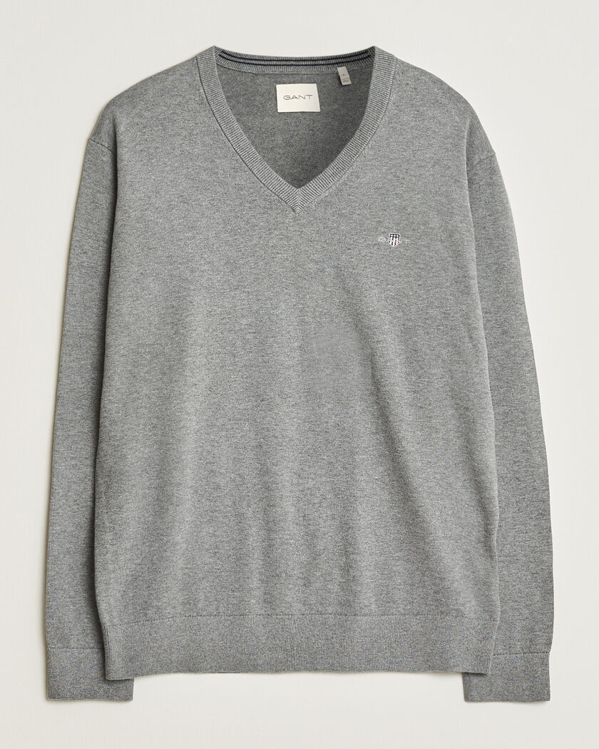 Gant Classic Cotton V-Neck Dark Grey Melange – Grey