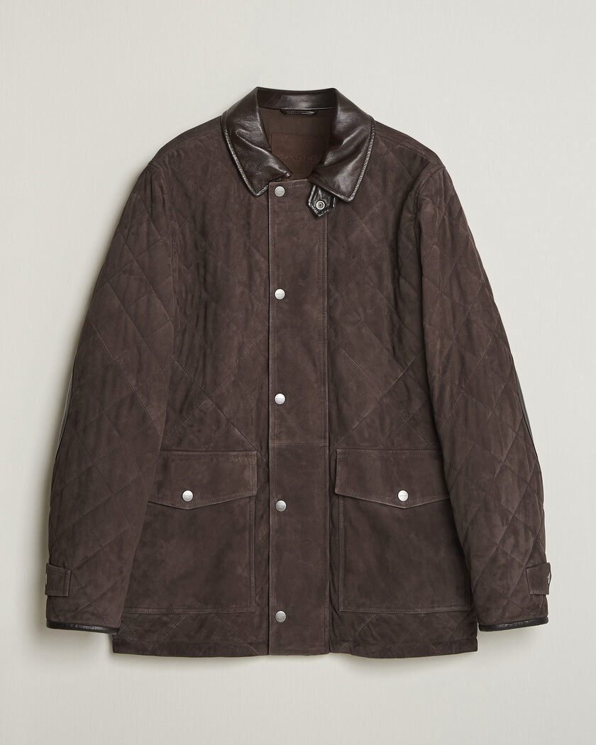 Gant Quilted Suede Jacket Black Brown – Brown