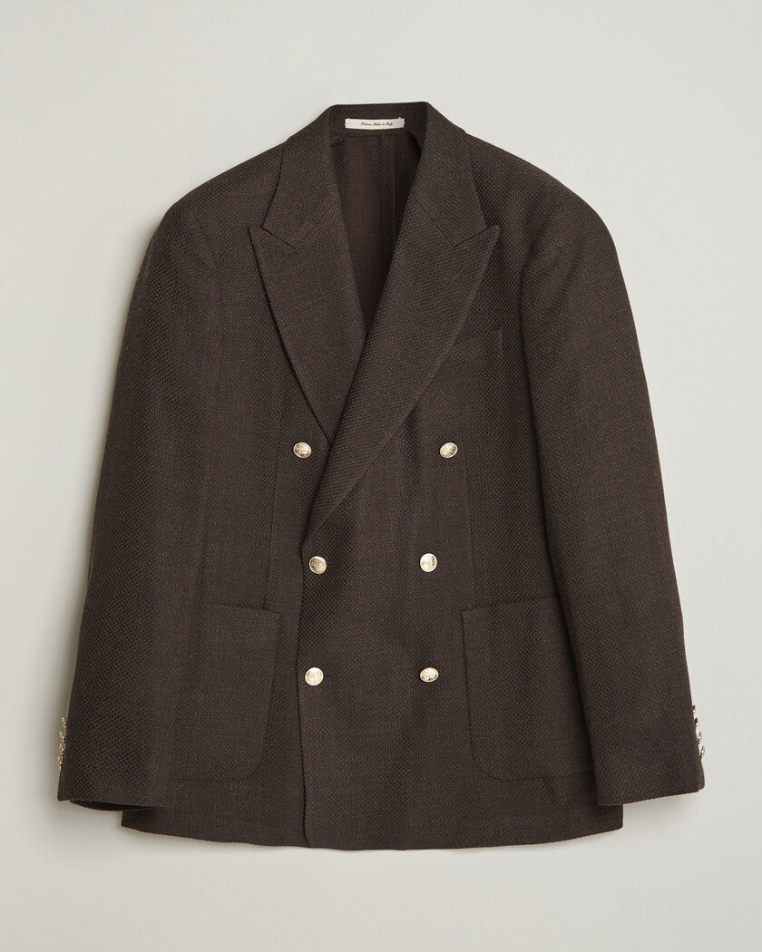 Gant Wool Textured Double Breasted Blazer Black Brown – Brown
