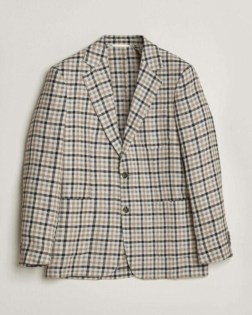 Gant Wool/Linen Checked Blazer Cream – White