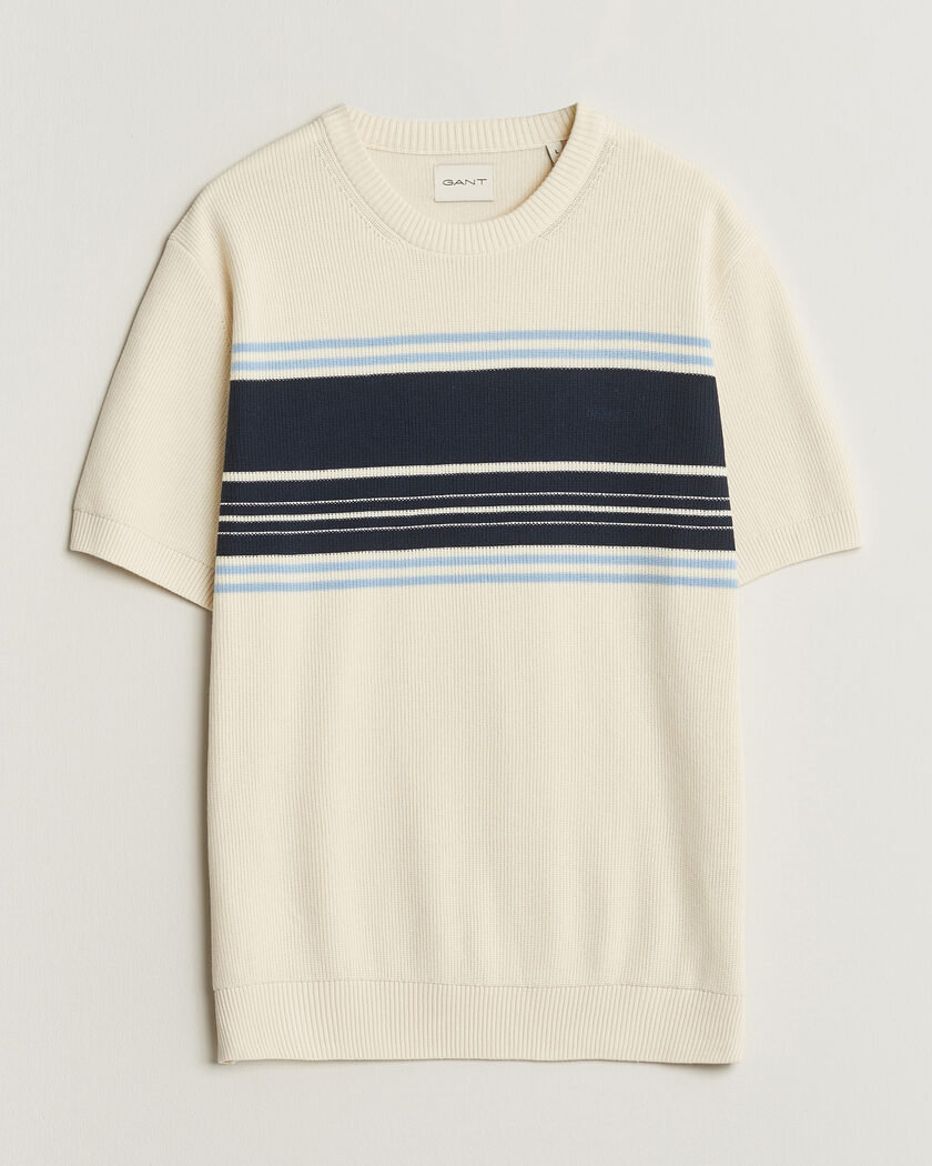 Gant Knitted Striped T-shirt Cream – White