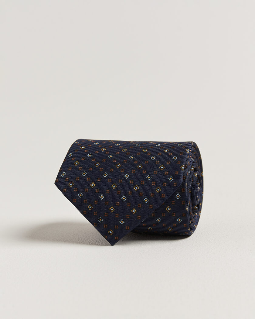E. Marinella 3-Fold Printed Silk Tie Navy – Blue