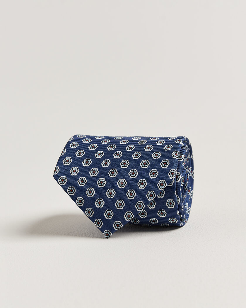 E. Marinella 3-Fold Printed Silk Tie Dark Blue – Blue