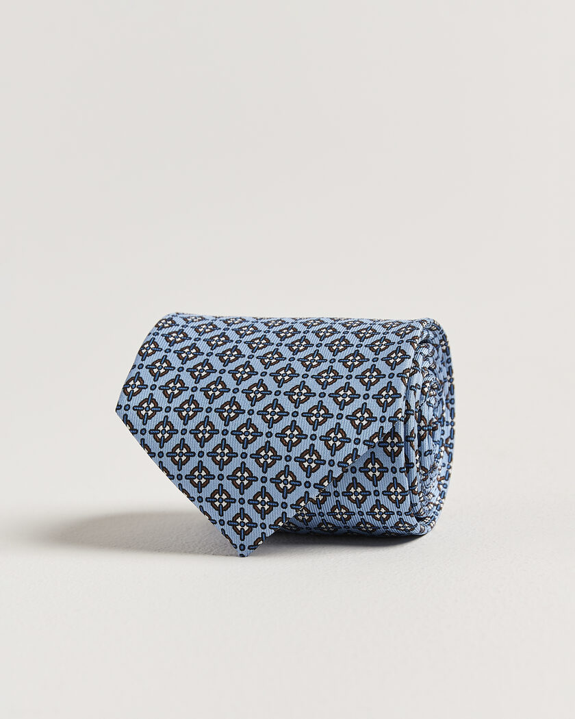 E. Marinella 3-Fold Printed Silk Tie Blue – Blue
