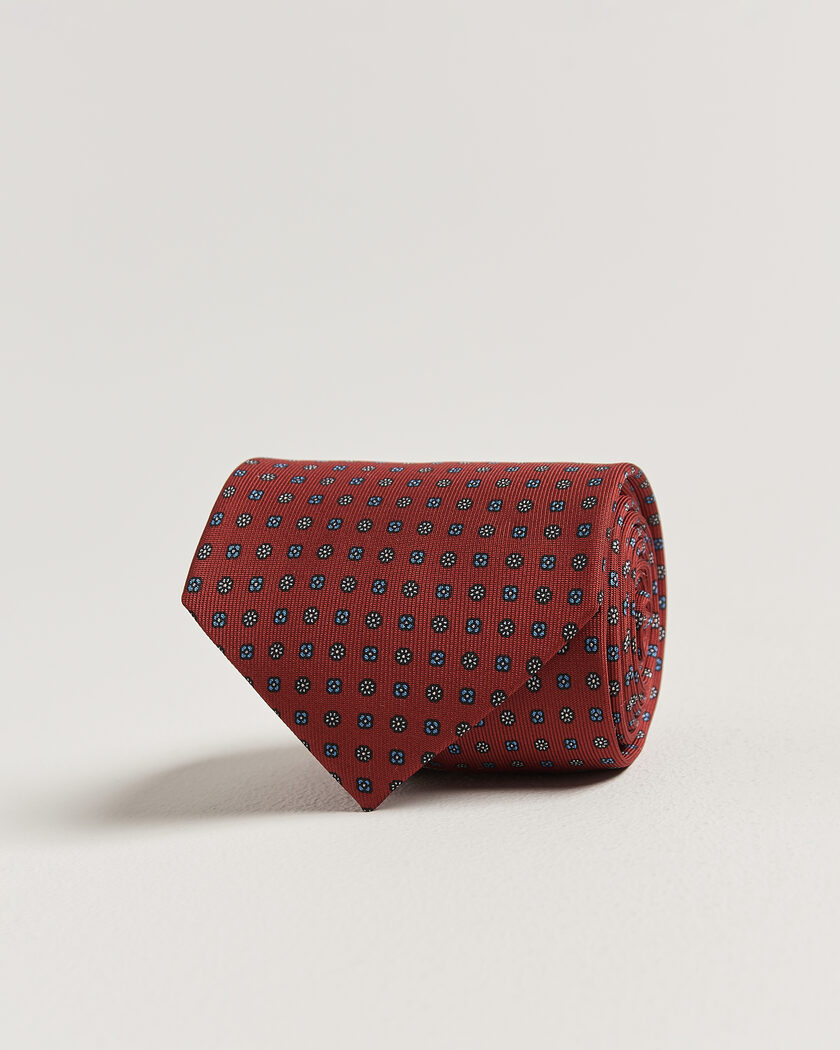E. Marinella 3-Fold Printed Silk Tie Dark Red – Red