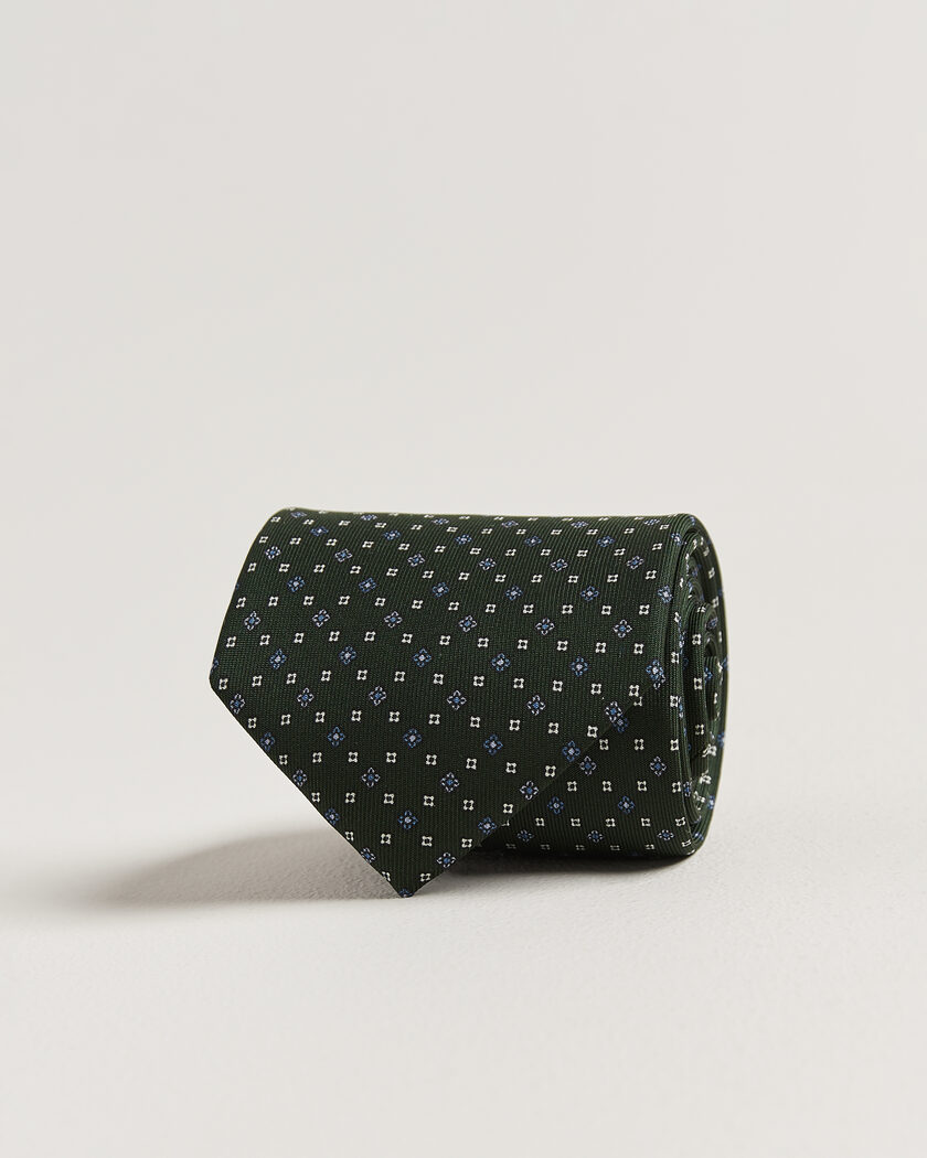 E. Marinella 3-Fold Printed Silk Tie Dark Green – Green