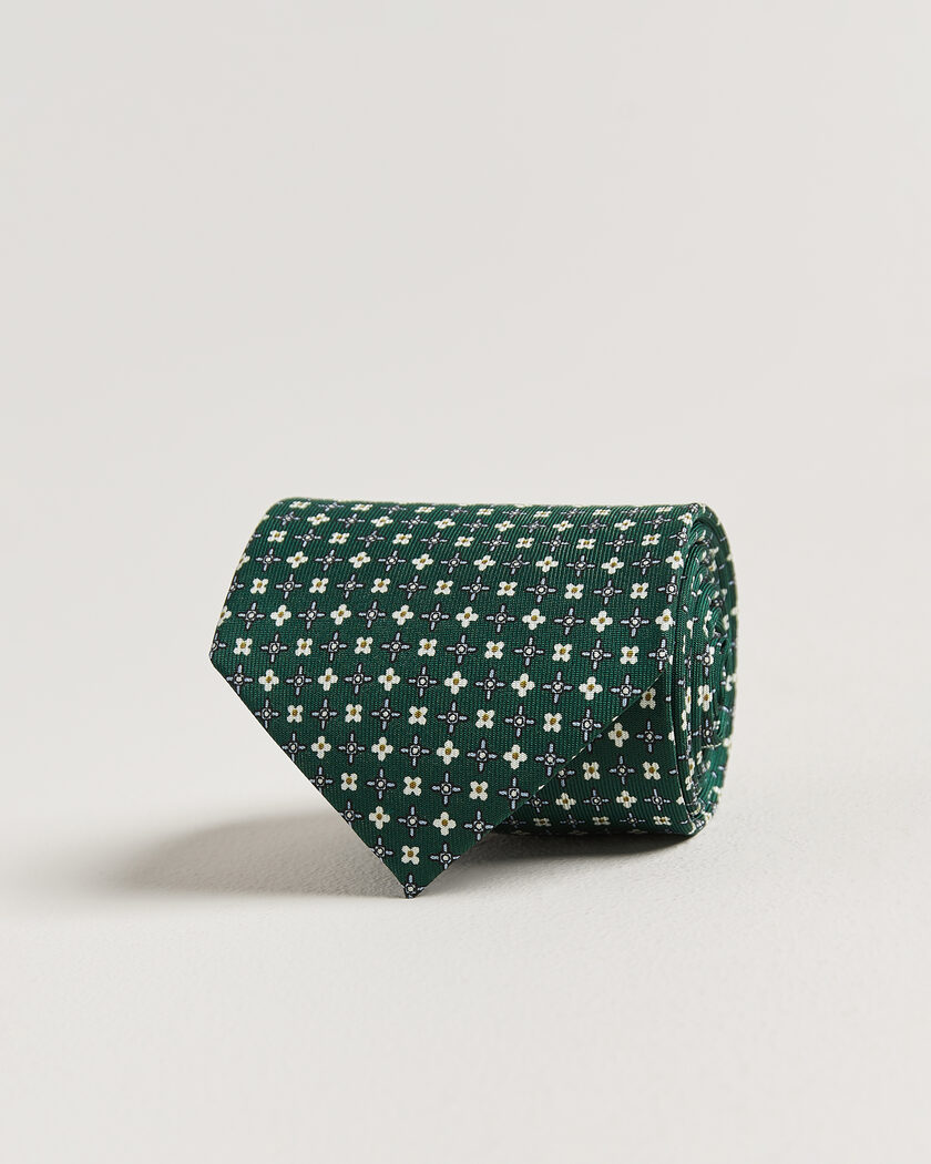 E. Marinella 3-Fold Printed Silk Tie Dark Green – Green