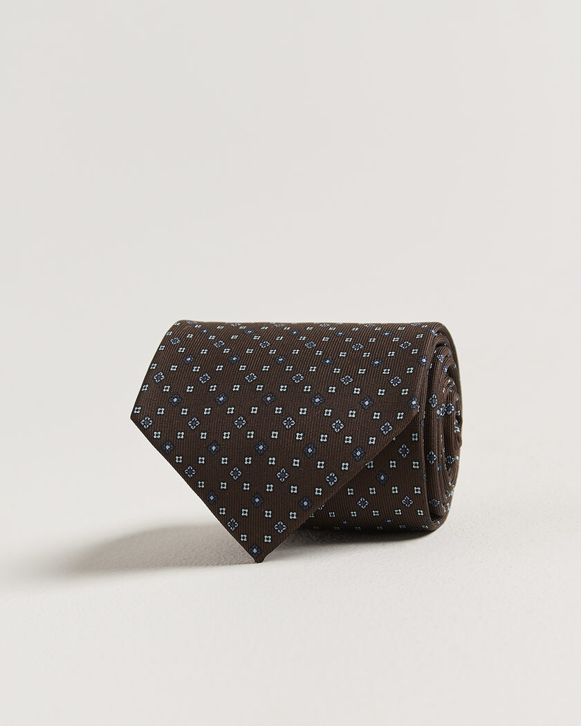 E. Marinella 3-Fold Printed Silk Tie Brown – Brown