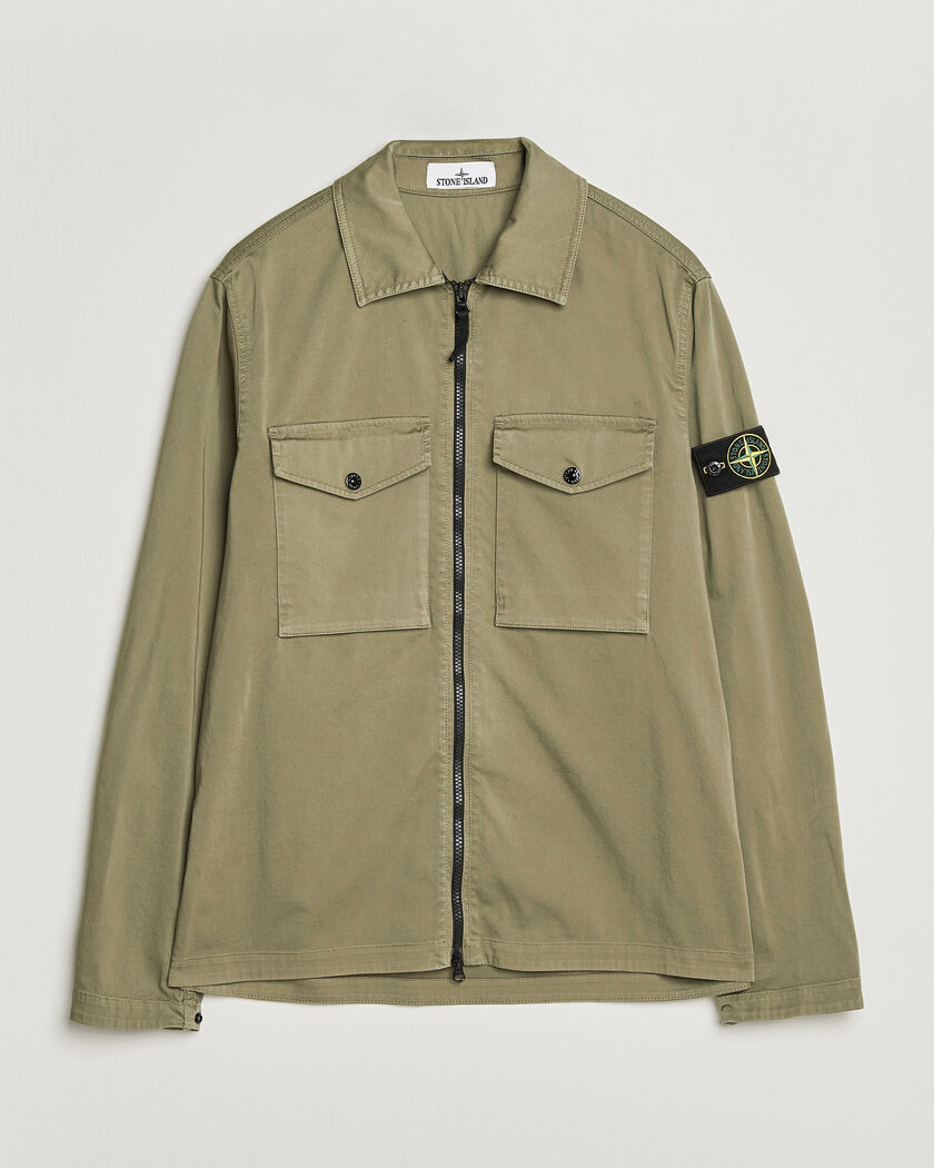Stone Island Organic Cotton Satin Stretch Zip Overshirt Miltary Green – Green