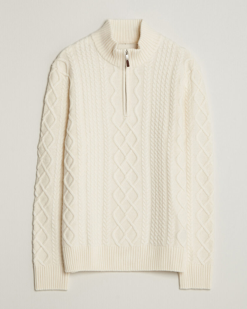 Gant Wool Cable Knitted Half Zip Cream – White