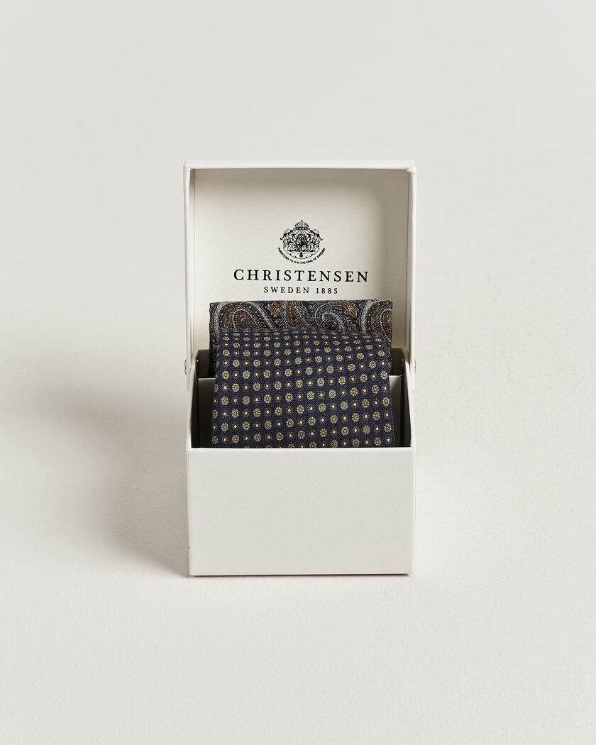 Amanda Christensen Box Set Wool 8 cm Tie And Pocket Square Navy – Blue