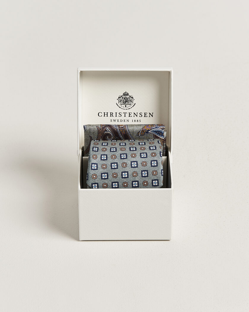 Amanda Christensen Box Set Silk 8 cm Tie And Pocket Square Green – Green