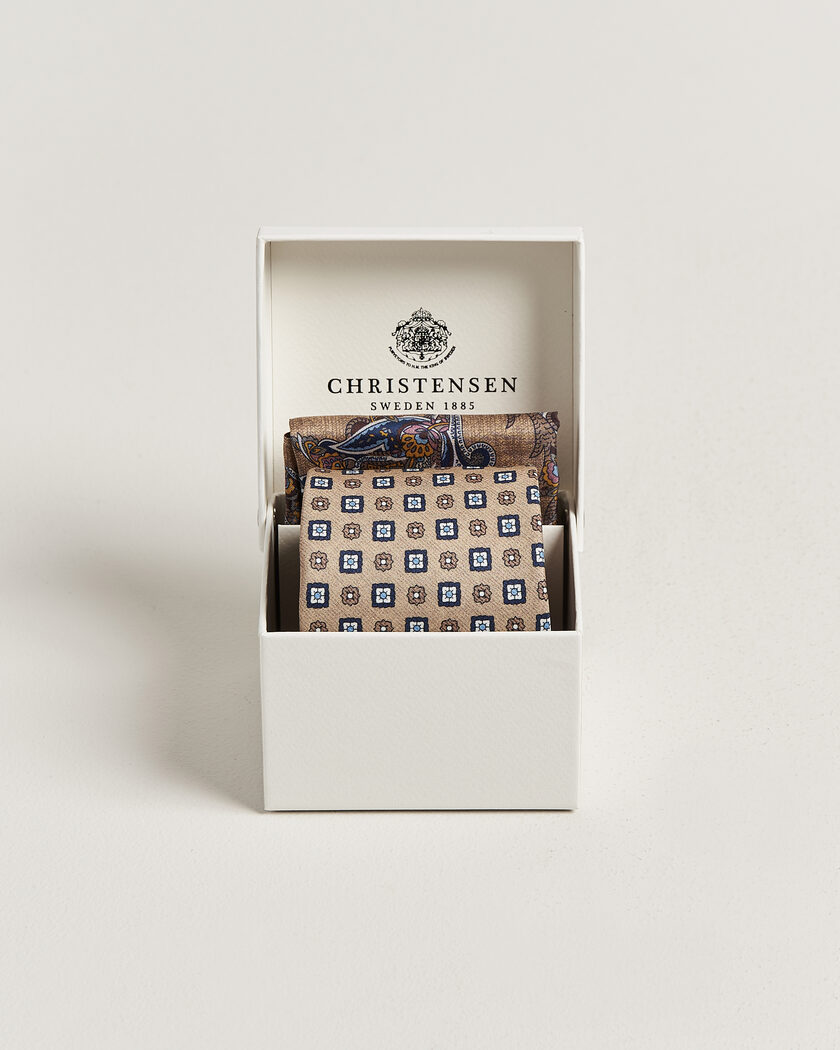 Amanda Christensen Box Set Silk 8 cm Tie And Pocket Square Beige – Beige
