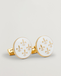  Cuff Links Fleur de Lys Gold/Ivory White