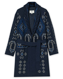  Wool Jacquard Shawl Robe Navy